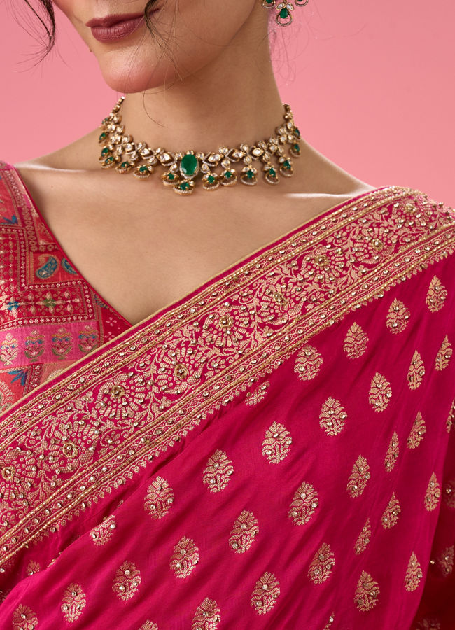 Mohey Women Lush Georgette Rani Pink Saree