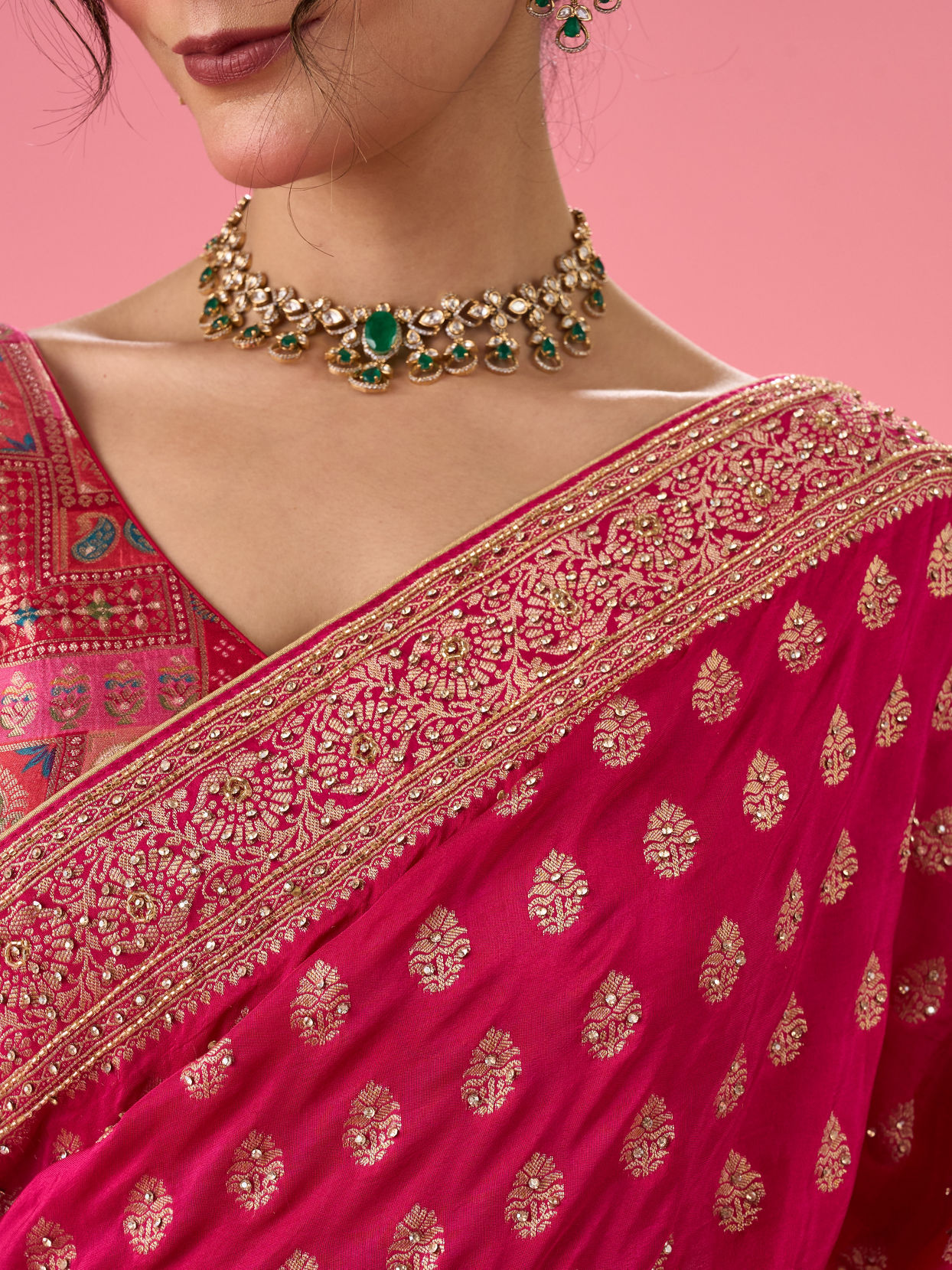 Mohey Women Lush Georgette Rani Pink Saree