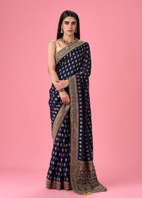 Mohey Women Indigo Blue Elegance Georgette Saree