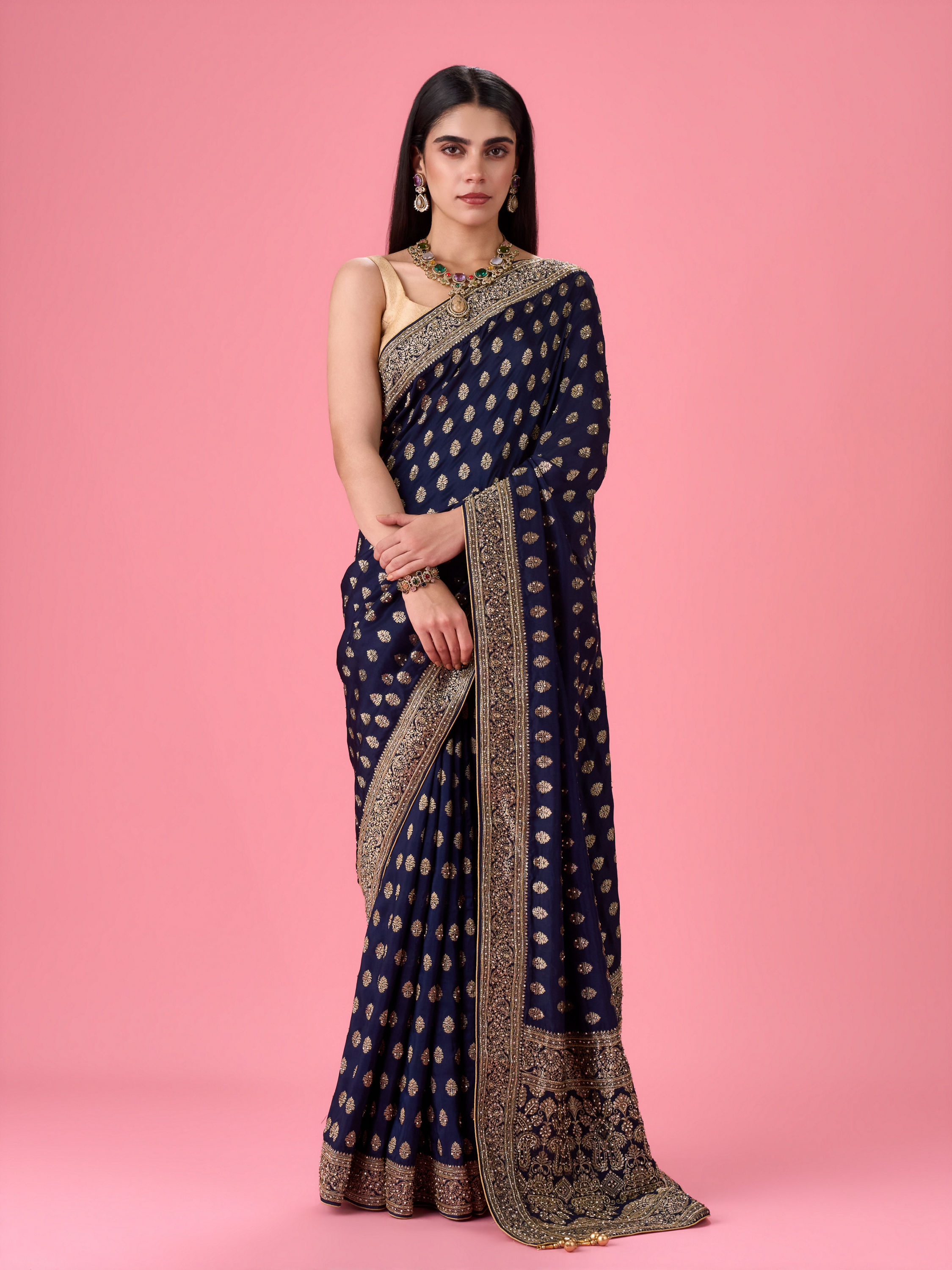 Mohey Women Indigo Blue Elegance Georgette Saree
