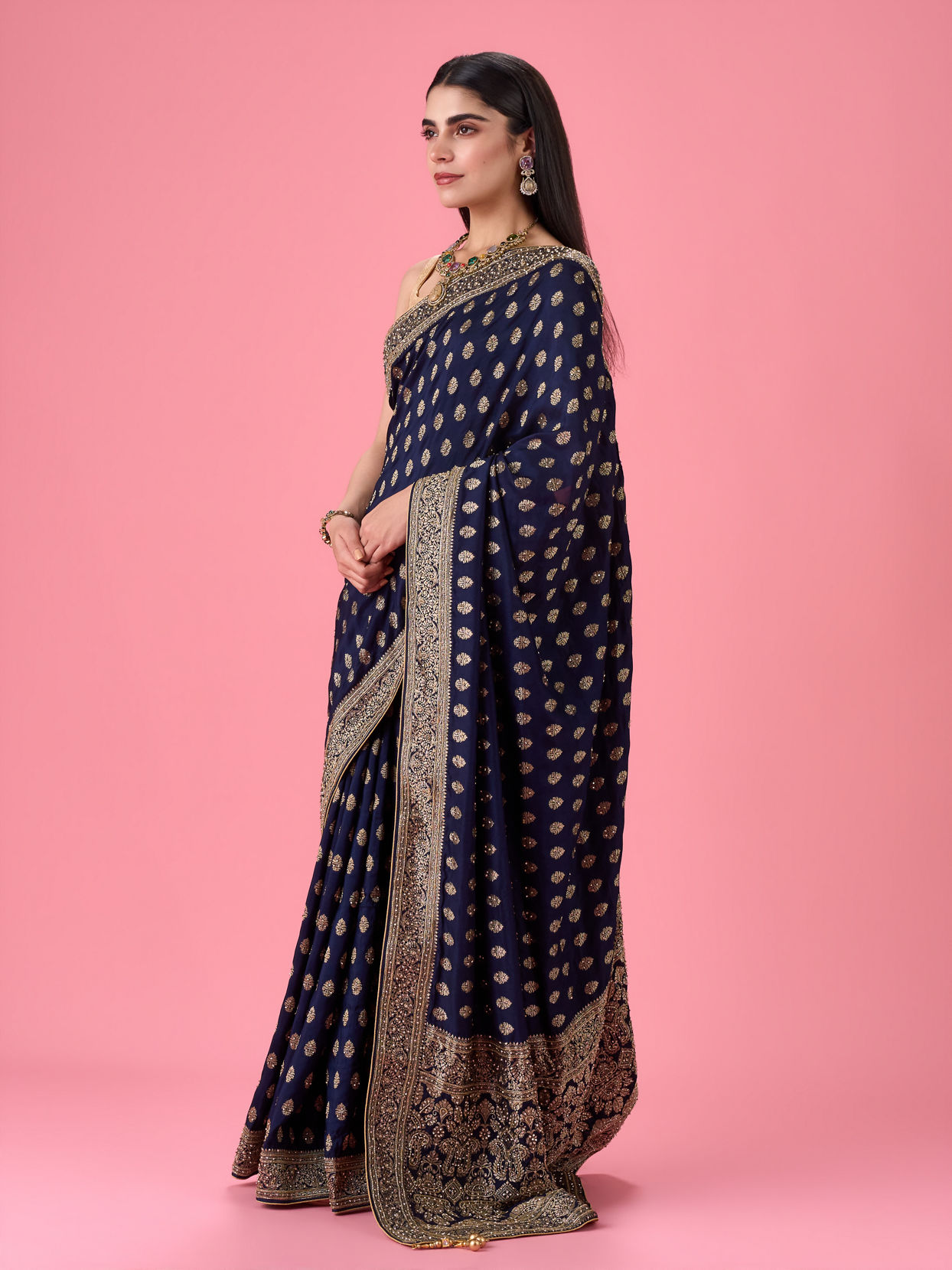 Mohey Women Indigo Blue Elegance Georgette Saree