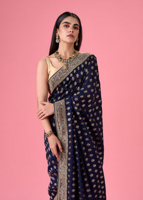 Mohey Women Indigo Blue Elegance Georgette Saree