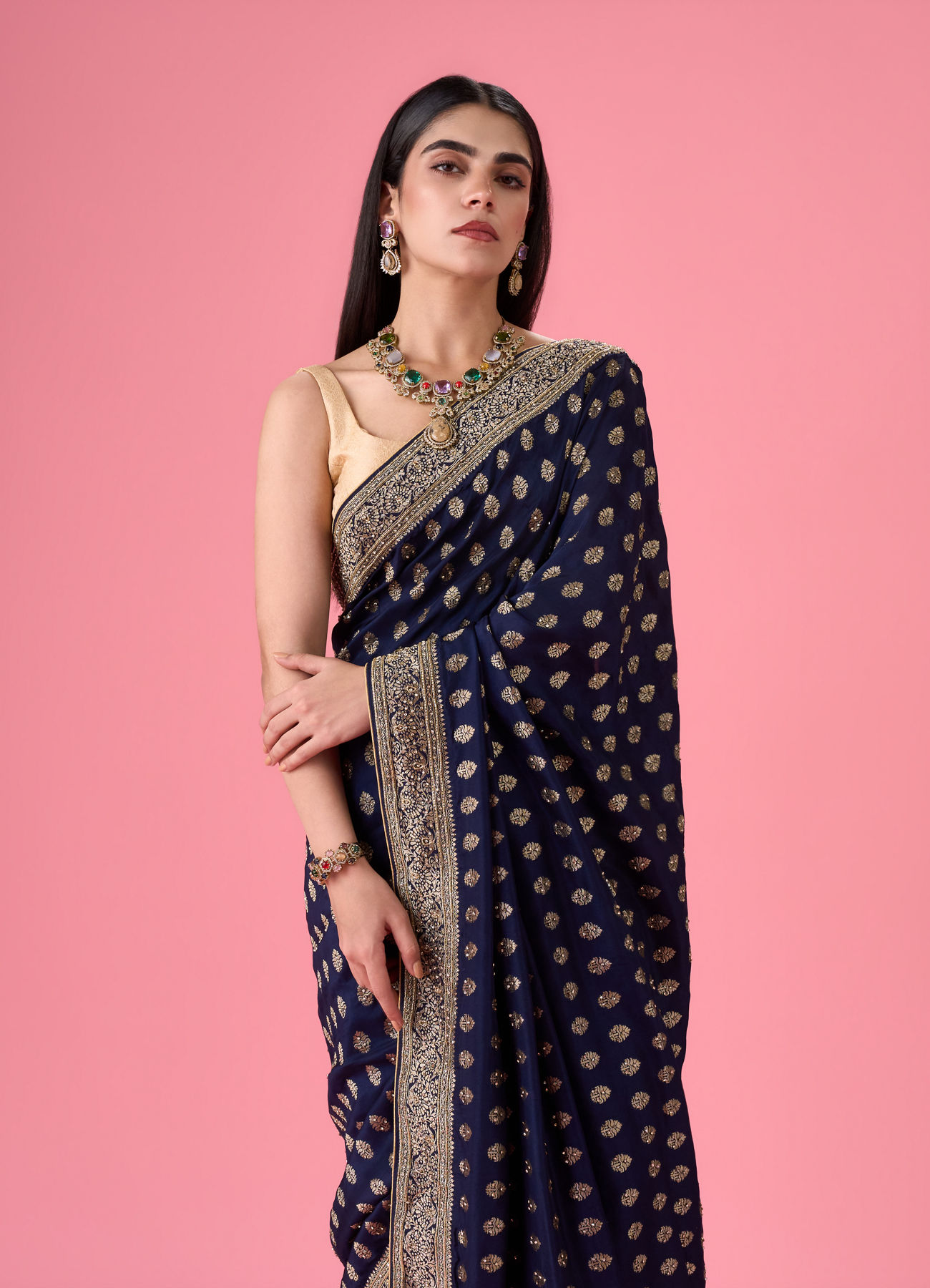Mohey Women Indigo Blue Elegance Georgette Saree
