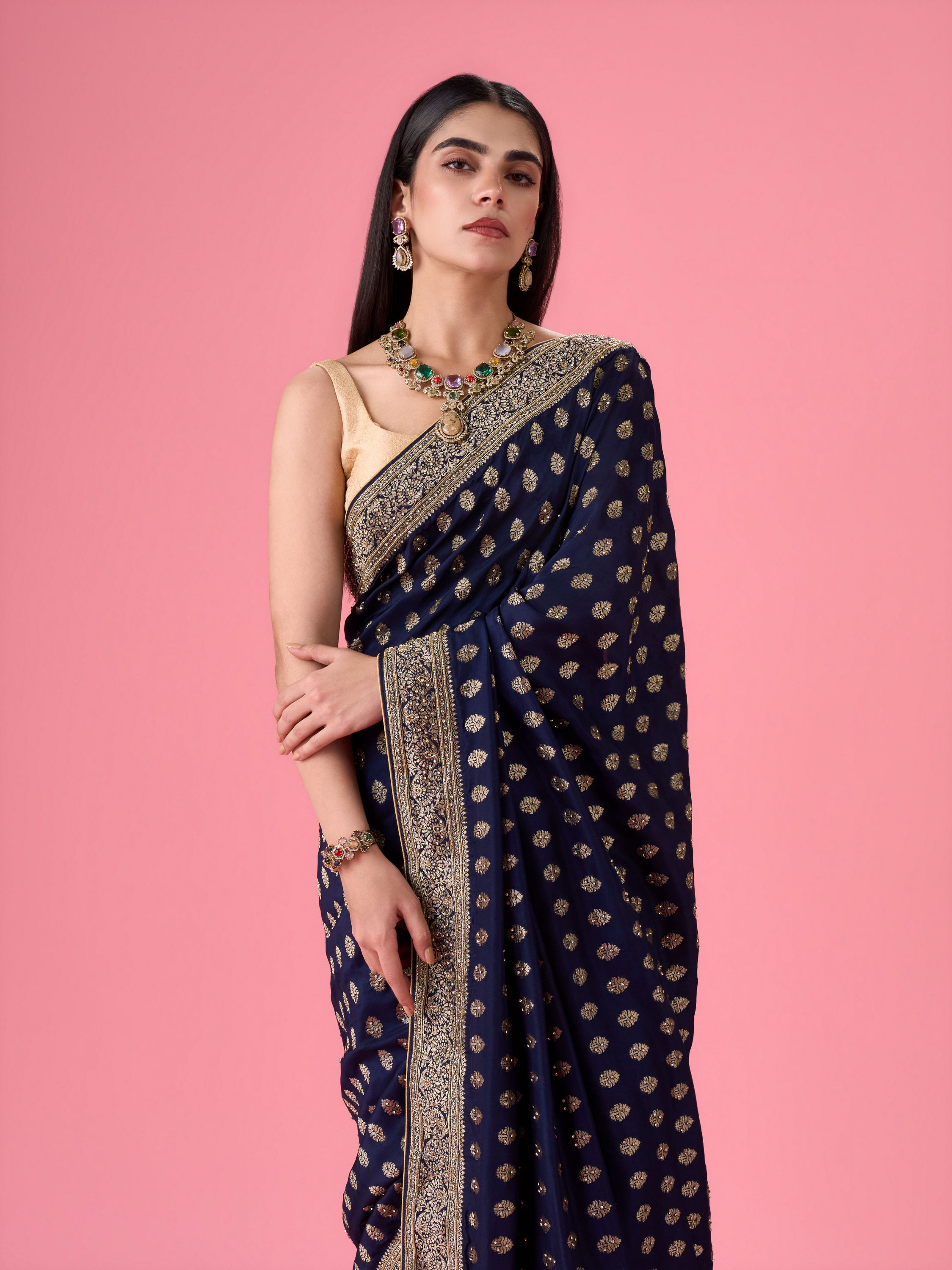 Mohey Women Indigo Blue Elegance Georgette Saree