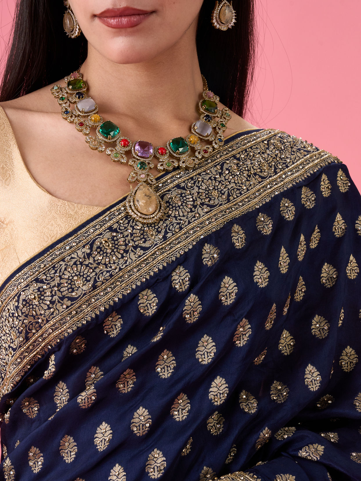 Mohey Women Indigo Blue Elegance Georgette Saree