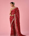 Mohey Women Red Organza Saree with Stone and Thread Work
