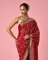 Mohey Women Red Organza Saree with Stone and Thread Work