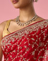 Mohey Women Red Organza Saree with Stone and Thread Work