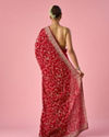 Mohey Women Red Organza Saree with Stone and Thread Work