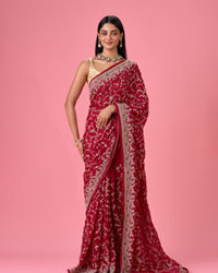 Mohey Women Exquisite Pink Organza Bridal Saree