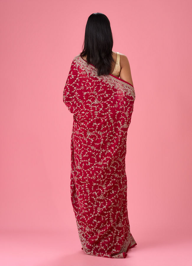 Mohey Women Exquisite Pink Organza Bridal Saree