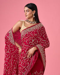 Mohey Women Exquisite Pink Organza Bridal Saree