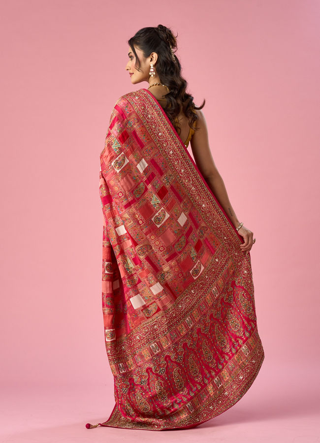 Mohey Women Pink Art Silk Saree with Hand Embroidery