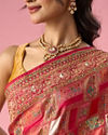 Mohey Women Pink Art Silk Saree with Hand Embroidery