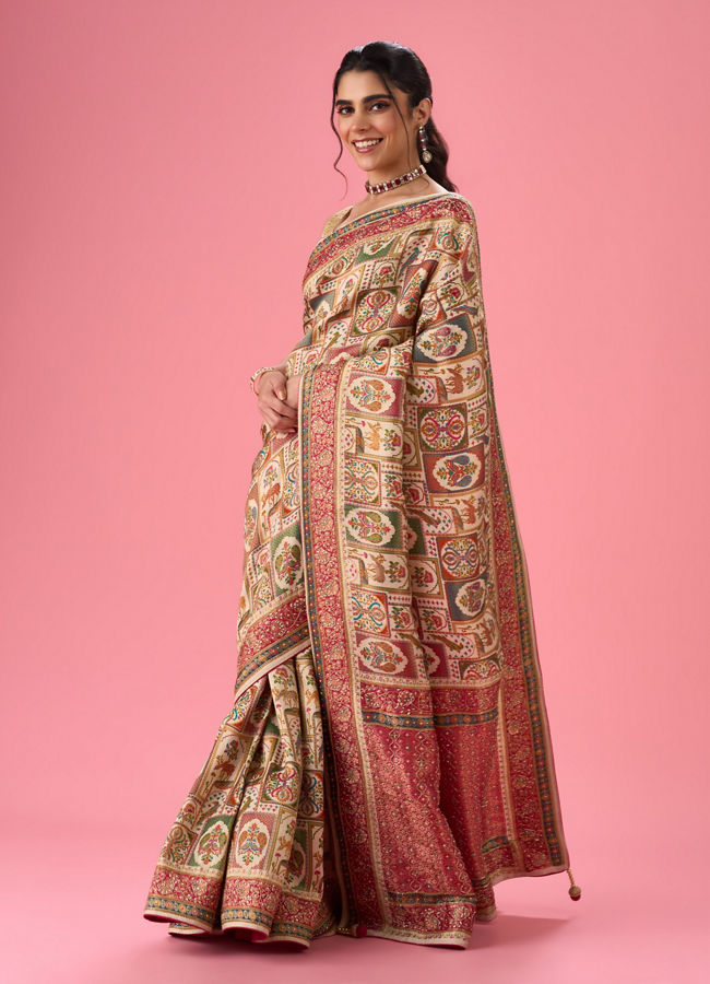 Mohey Women Cream Art Silk Banarasi Saree