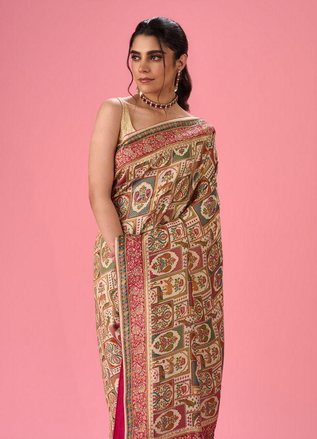 Mohey Women Cream Banarasi Saree