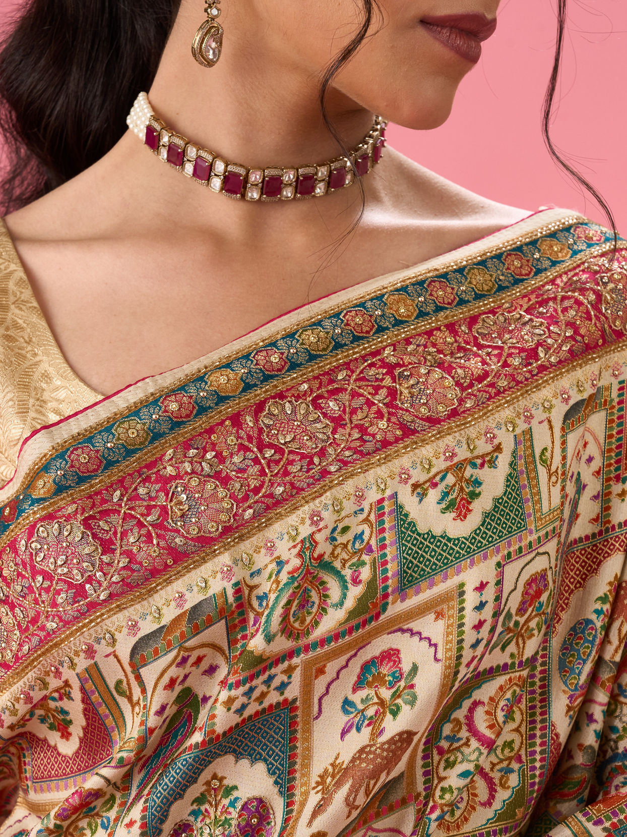 Mohey Women Cream Art Silk Banarasi Saree