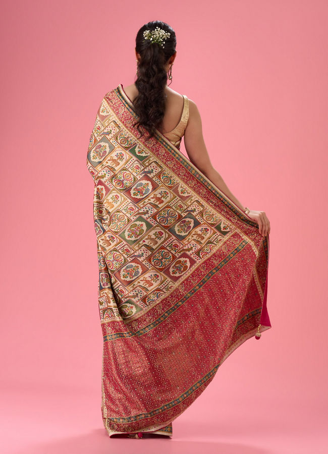 Mohey Women Cream Art Silk Banarasi Saree