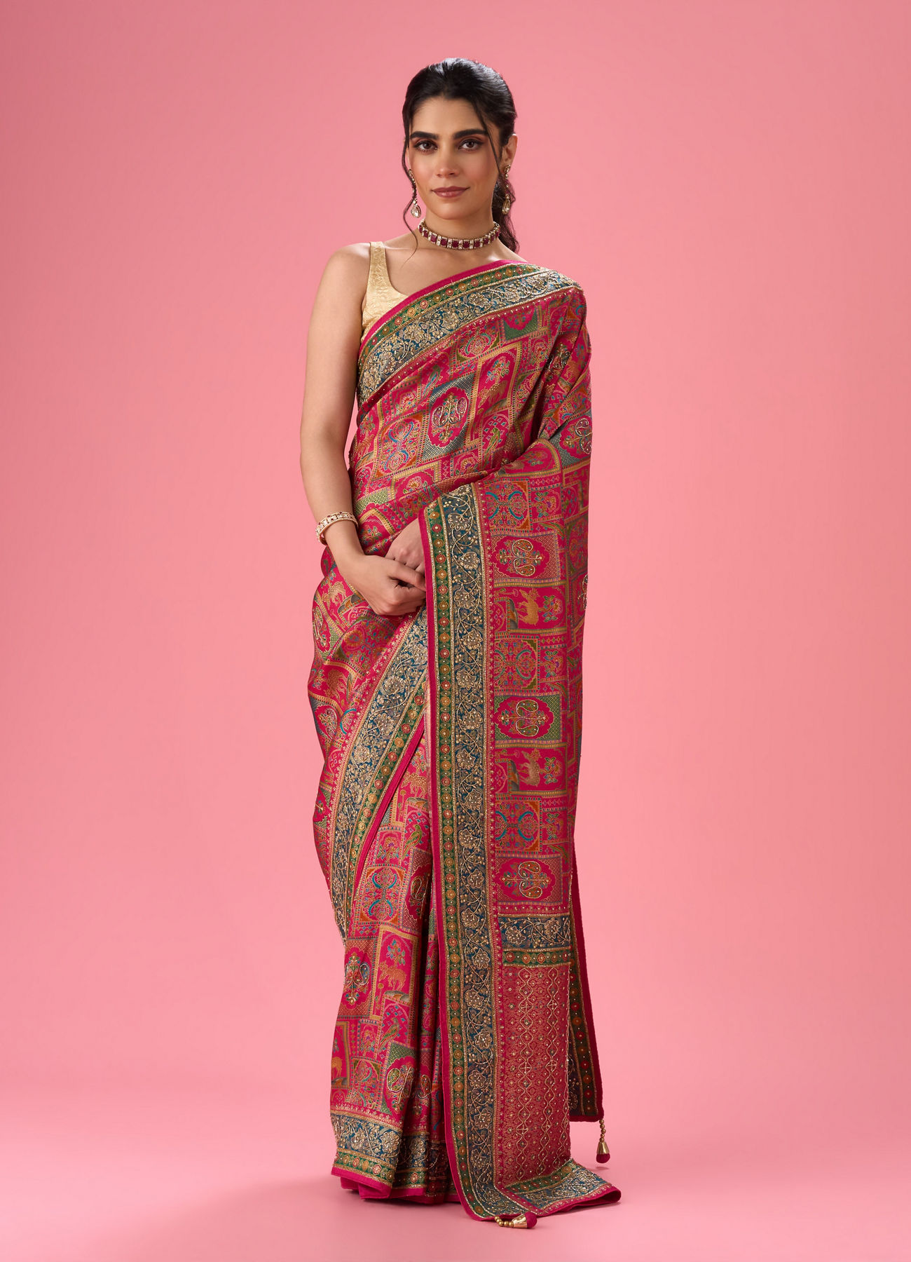 Mohey Women Enchanting Pink Bridal Saree