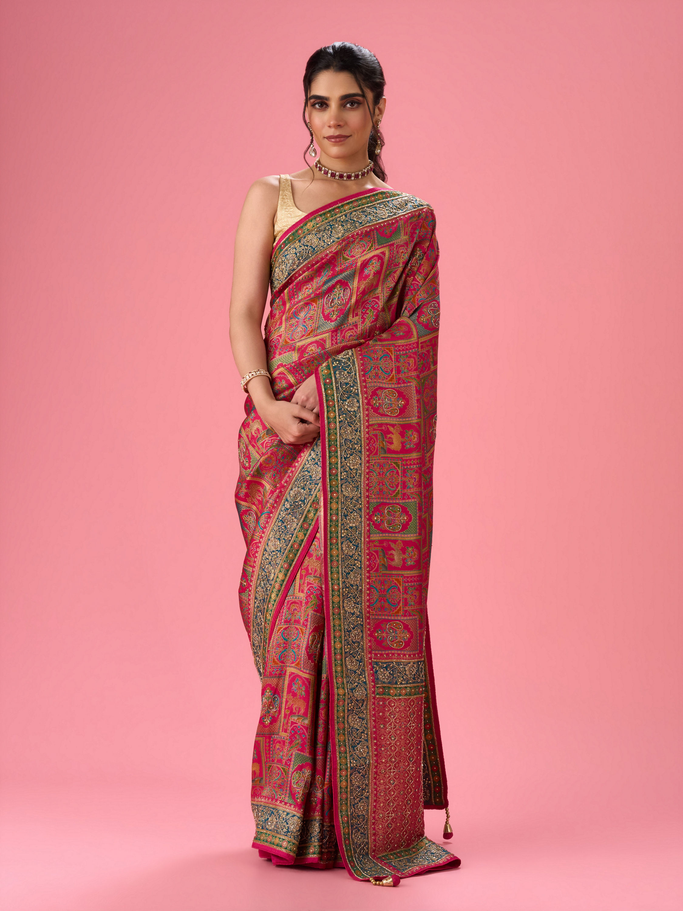 Mohey Women Enchanting Pink Bridal Saree