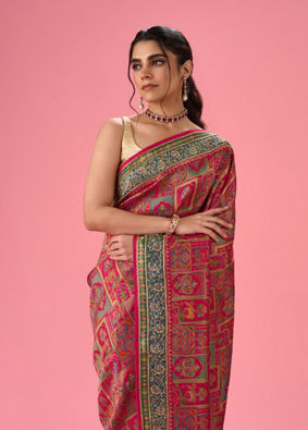 Mohey Women Enchanting Pink Bridal Saree