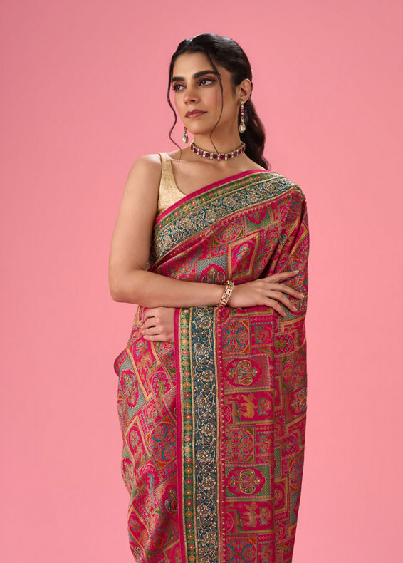 Mohey Women Enchanting Pink Bridal Saree