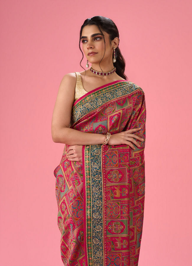 Mohey Women Enchanting Pink Bridal Saree