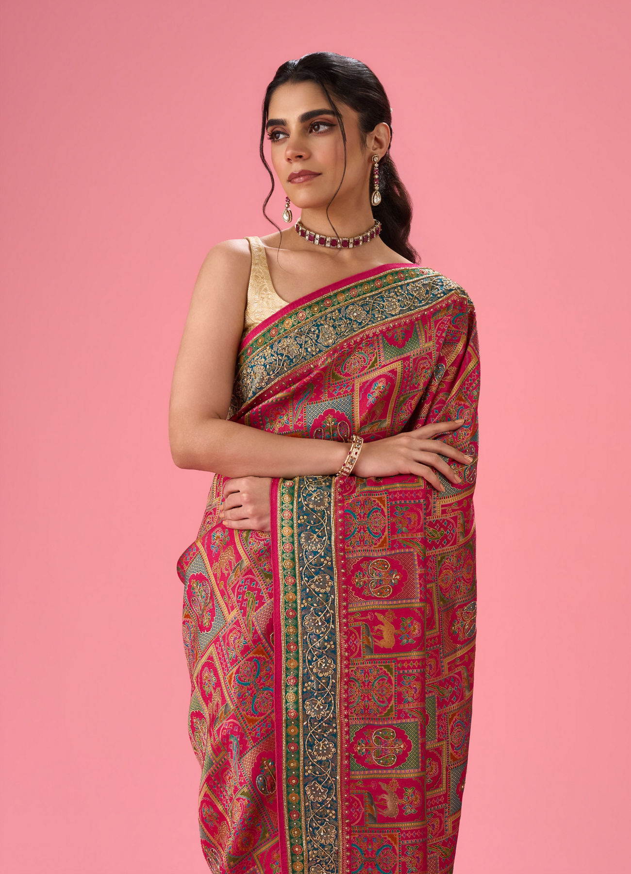 Mohey Women Enchanting Pink Bridal Saree