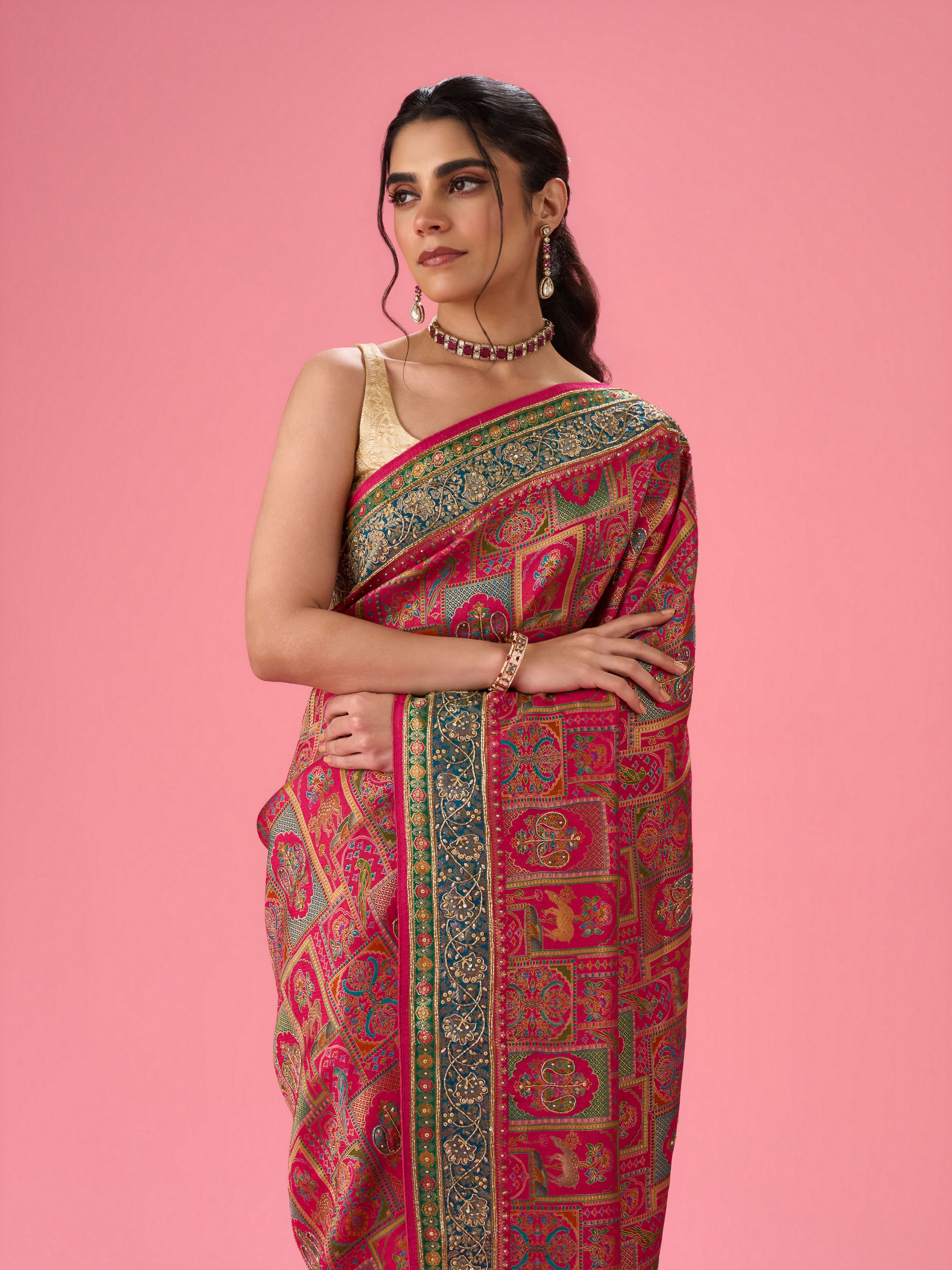 Mohey Women Enchanting Pink Bridal Saree