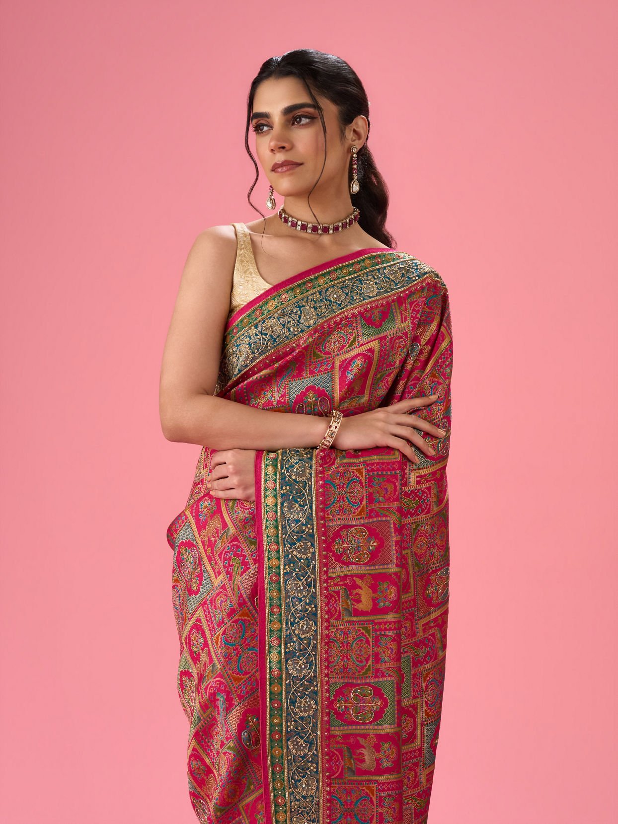 Mohey Women Enchanting Pink Bridal Saree