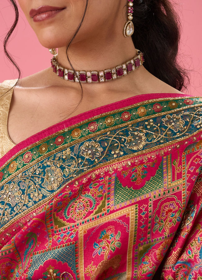 Mohey Women Enchanting Pink Bridal Saree