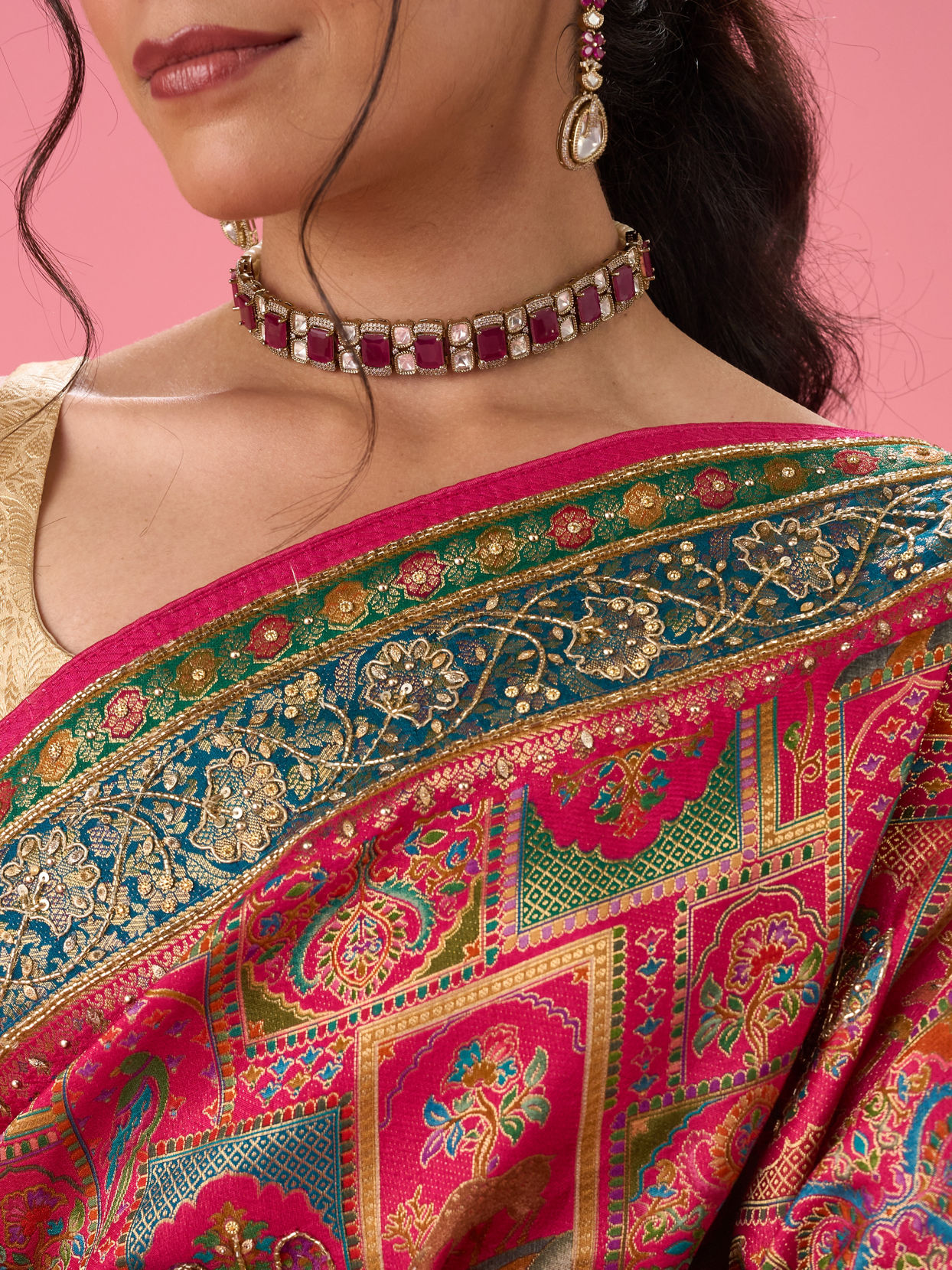 Mohey Women Enchanting Pink Bridal Saree