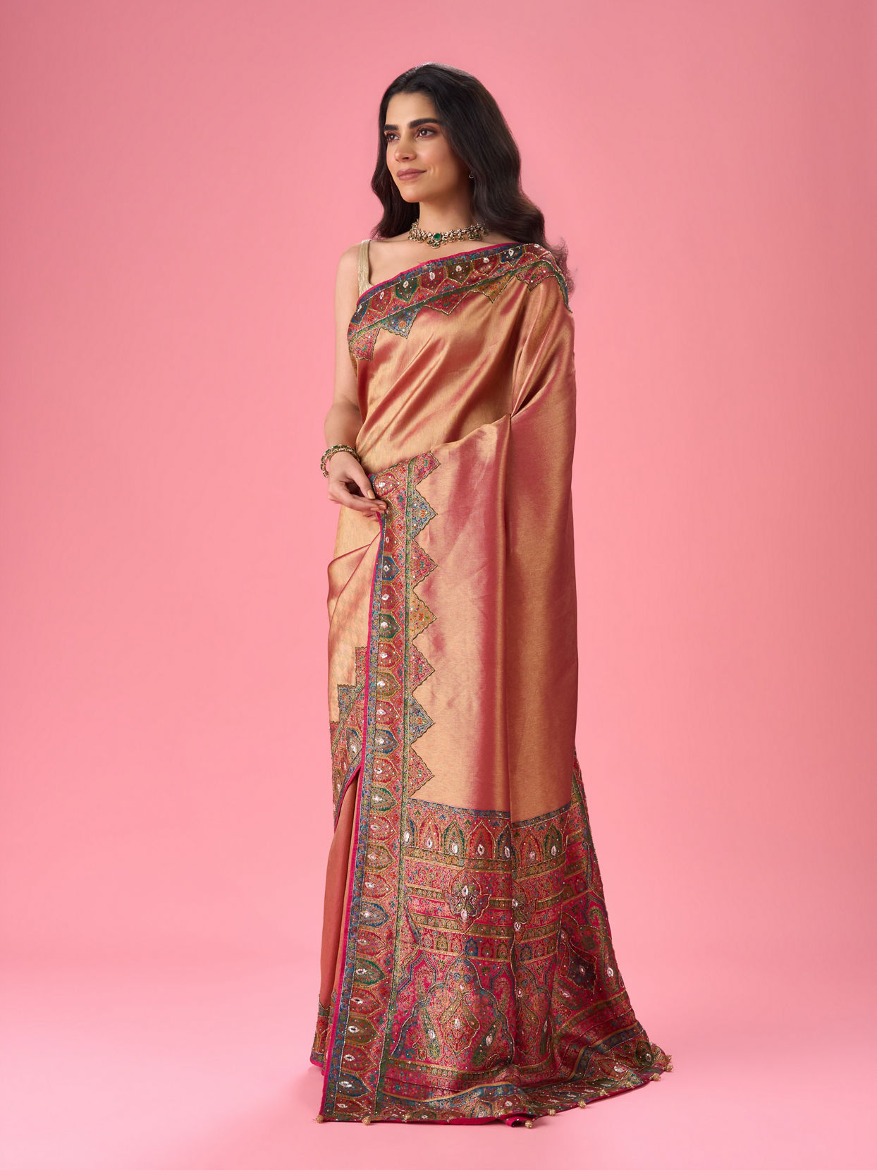 Mohey Women Elegant Rani Pink Bridal Saree