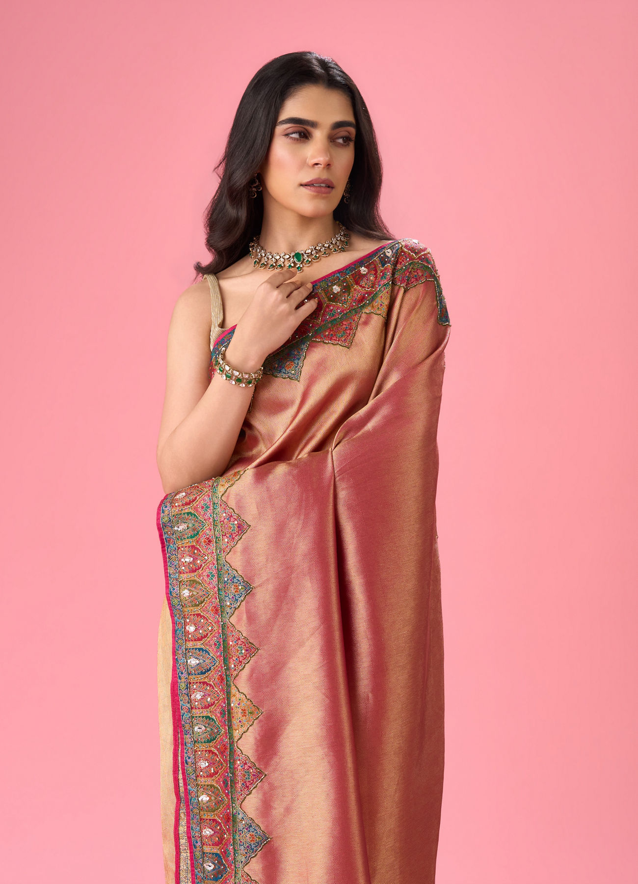 Mohey Women Elegant Rani Pink Bridal Saree