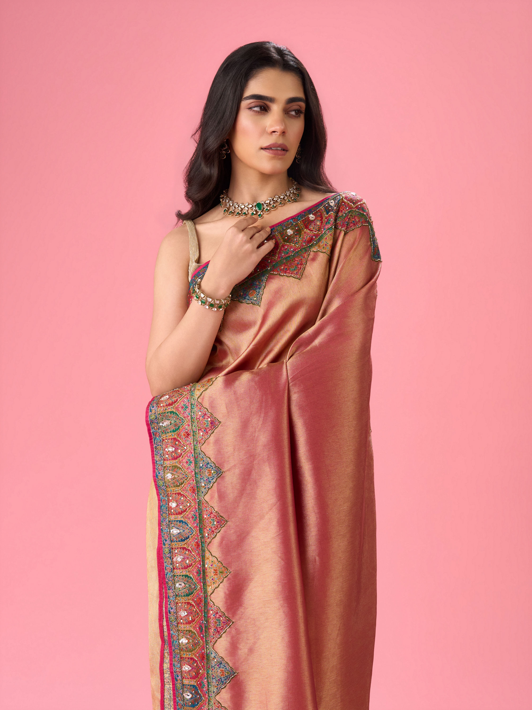 Mohey Women Elegant Rani Pink Bridal Saree