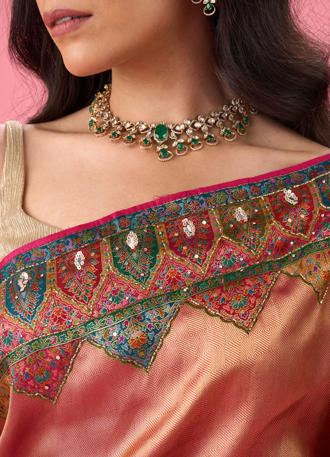 Mohey Women Elegant Rani Pink Bridal Saree