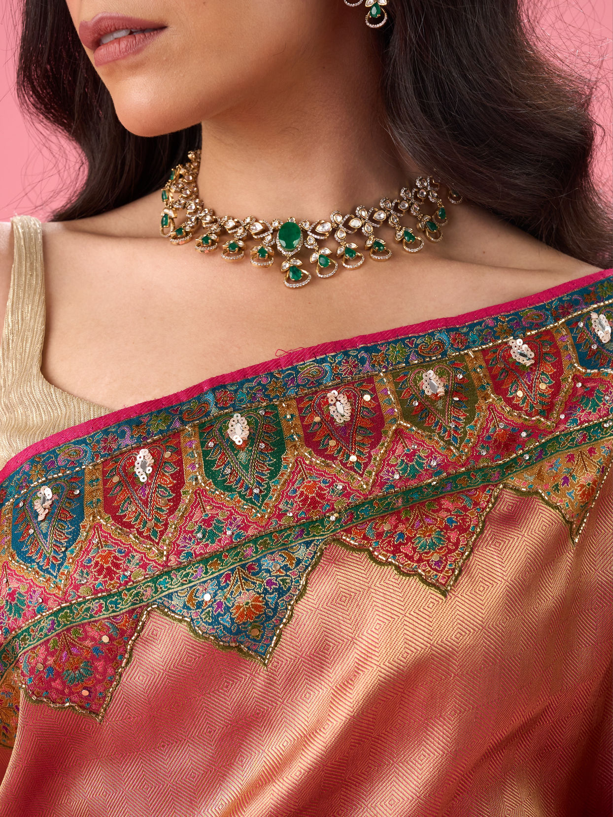 Mohey Women Elegant Rani Pink Bridal Saree