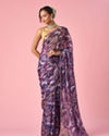 Mohey Women Purple Organza Saree with Floral Print