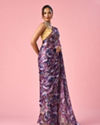 Mohey Women Purple Organza Saree with Floral Print
