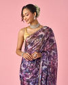 Mohey Women Purple Organza Saree with Floral Print