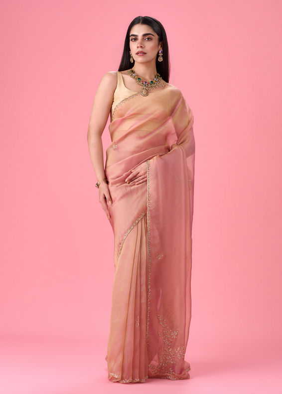 Mohey Women Radiant Pink Organza Saree