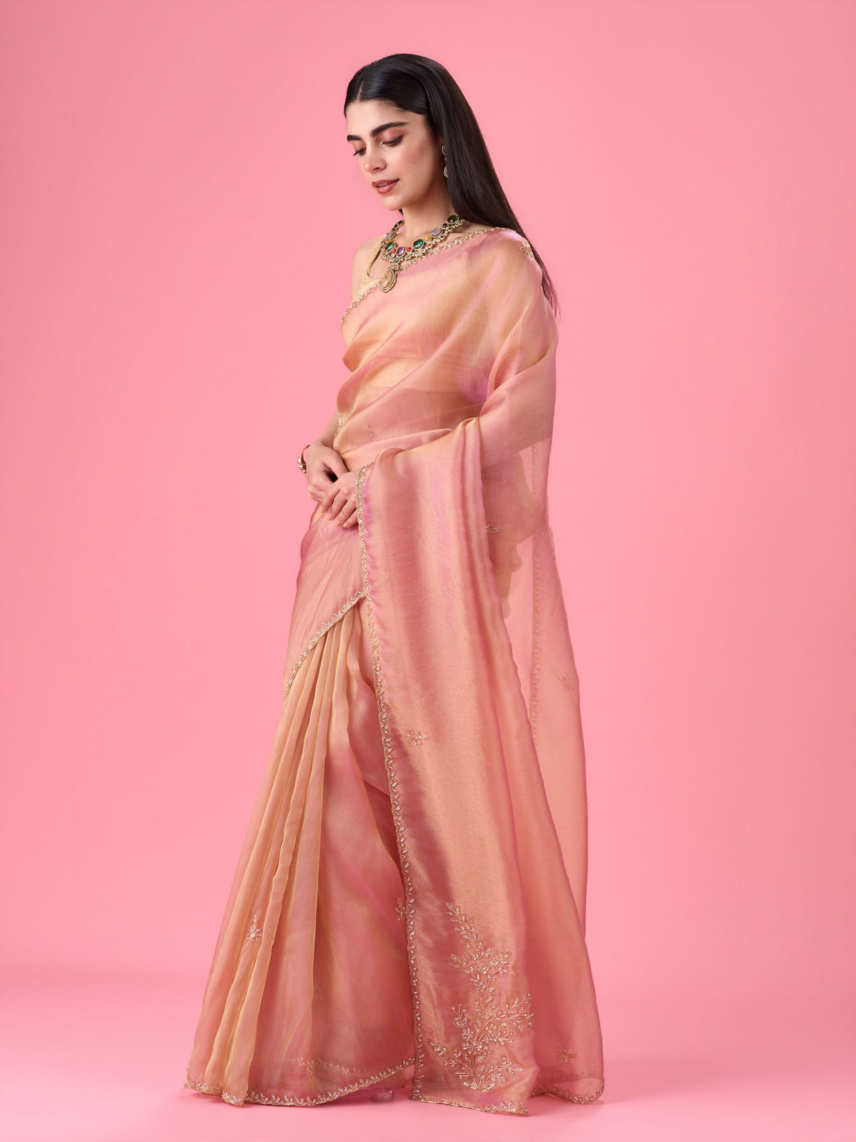 Mohey Women Radiant Pink Organza Saree