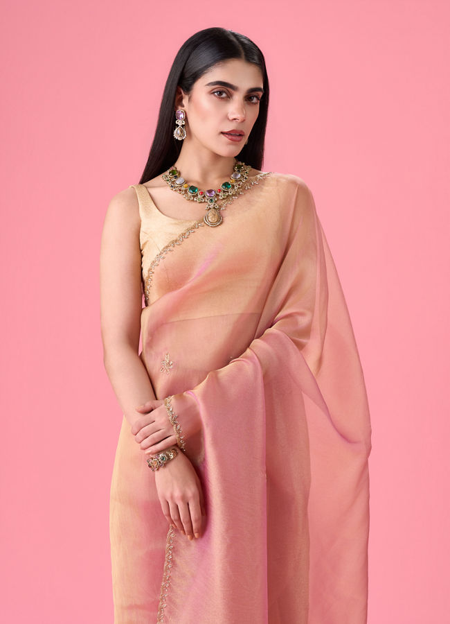 Mohey Women Radiant Pink Organza Saree