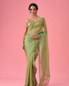 Mohey Women Sea Green Organza Splendour Saree