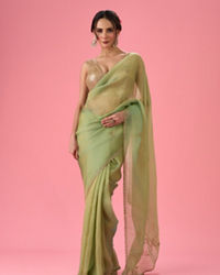 Mohey Women Sea Green Organza Splendour Saree
