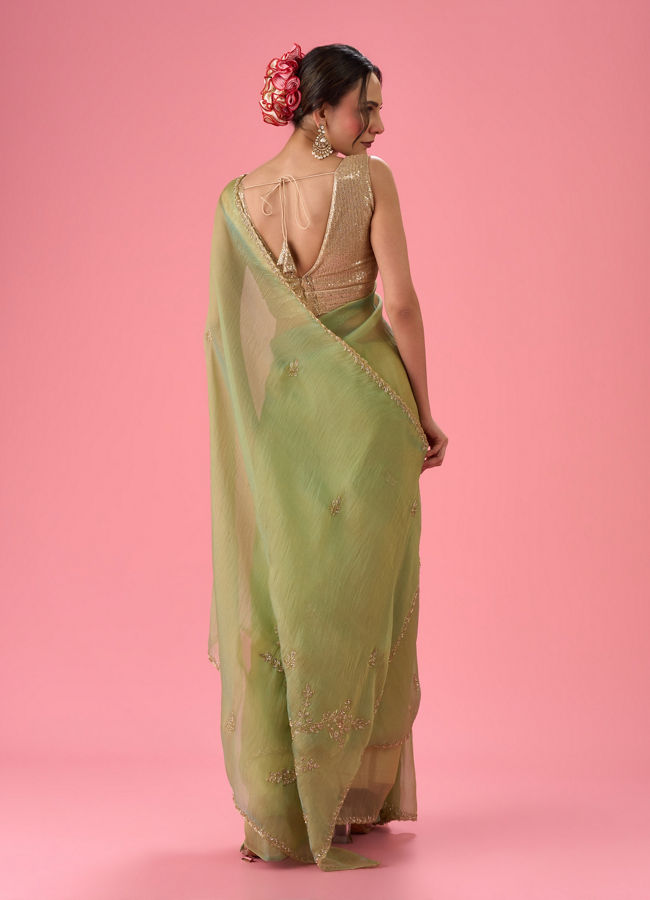 Mohey Women Sea Green Organza Splendour Saree