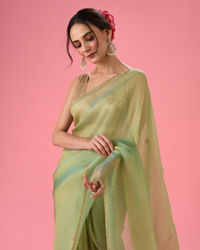 Mohey Women Sea Green Organza Splendour Saree