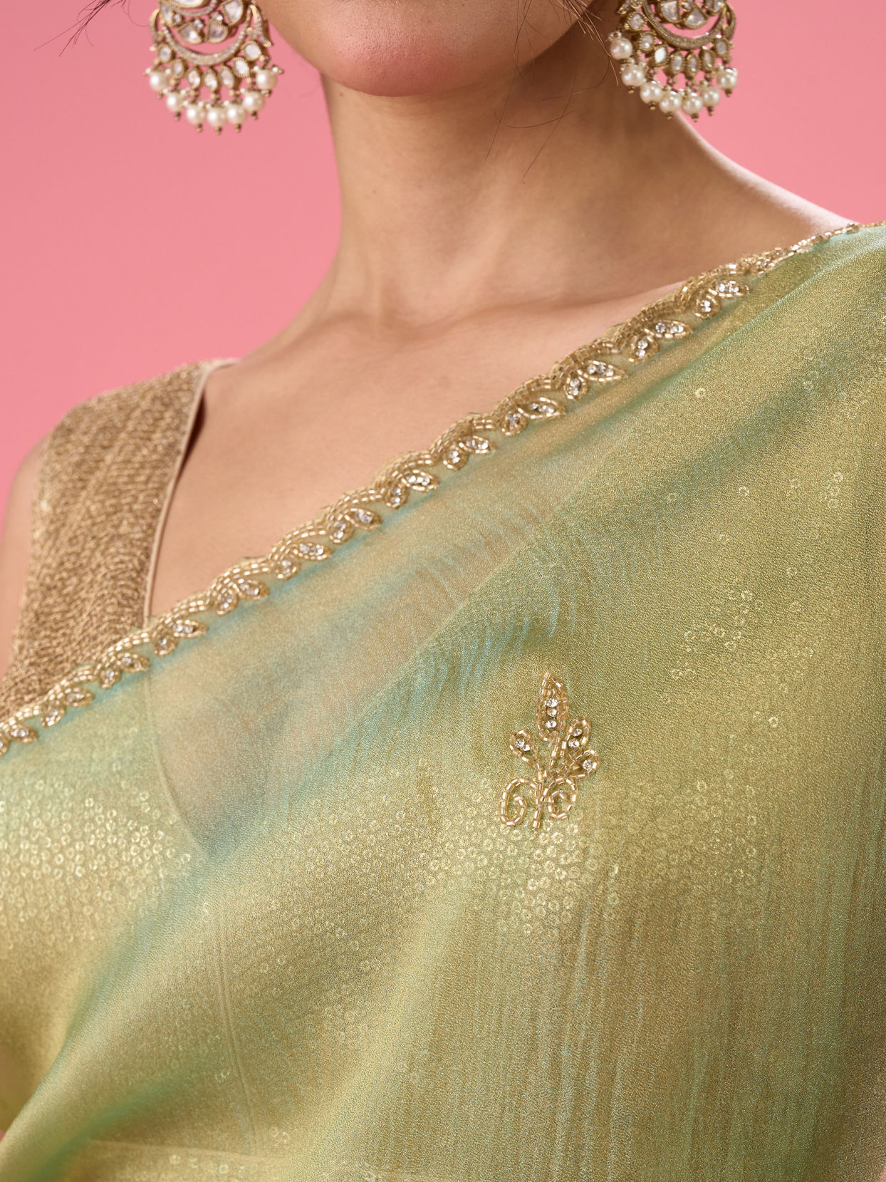 Mohey Women Sea Green Organza Splendour Saree