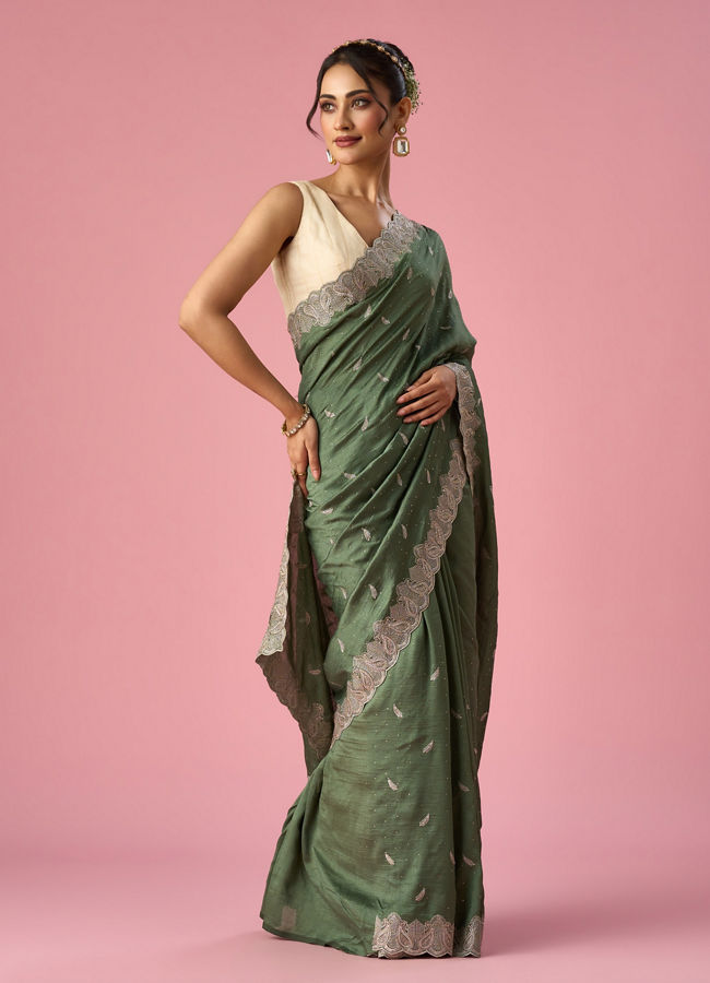 Mohey Women Green Art Silk Saree with Stone Work