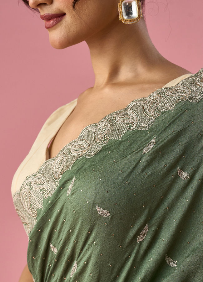 Mohey Women Green Art Silk Saree with Stone Work